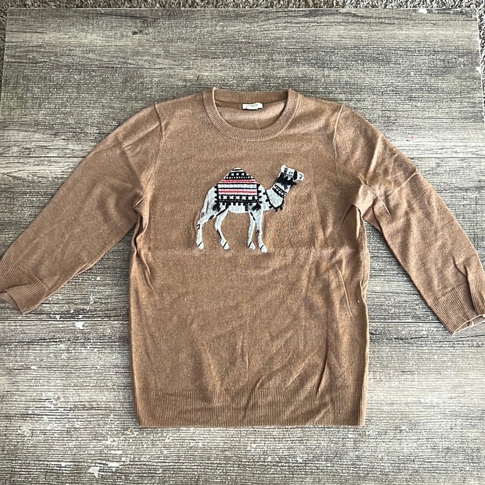 I. Crew merino blend camel crew neck 3/4 sleeve sweater